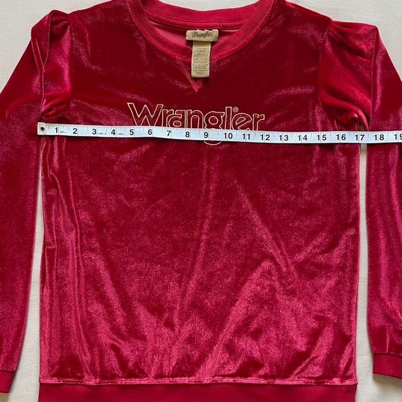 Wrangler Girls Red Velour Crewneck Pullover Sweater With Gold Logo Size Large - Picture 5 of 8